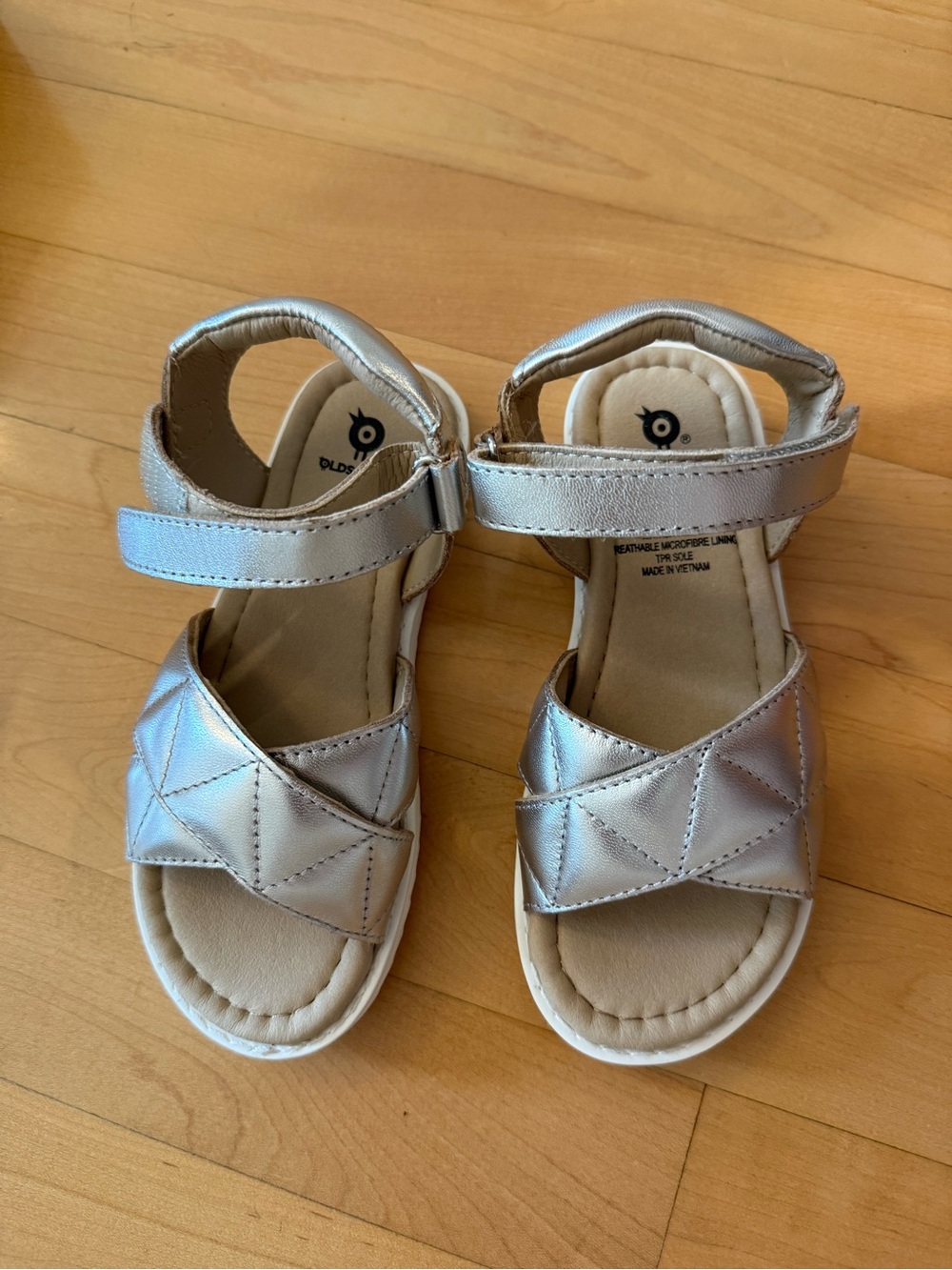 NWT: Kids Metallic Silver Sandals with Adjustable Strap